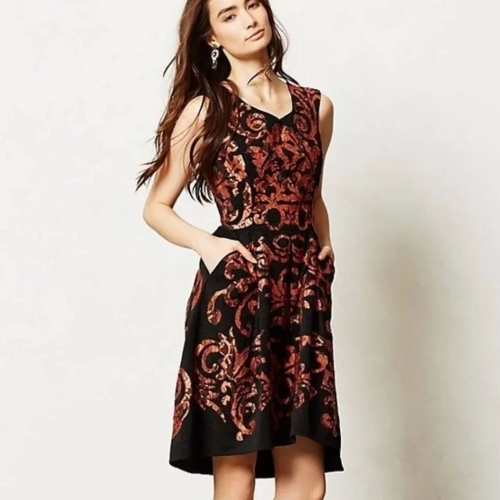 Anthropologie Yoana Baraschi Black Mirissa Dress Appliqued Lace Size 0